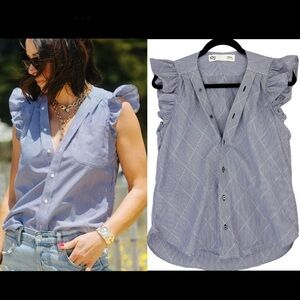 KMJ Olivia Top Sz S Navy Blue Diamond Upcycled Ruffle